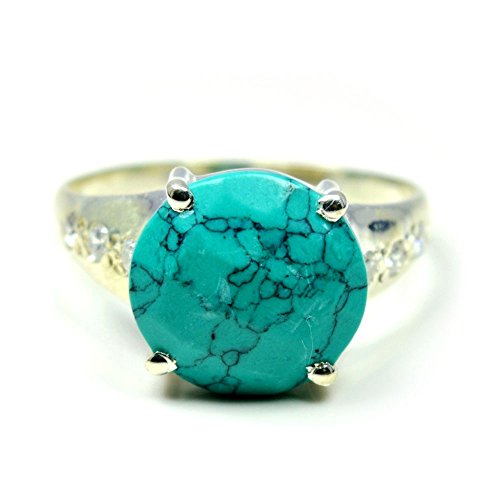 Turquoise naturelle ronde bague argent 925 sterling mixte homme femme