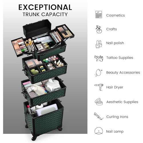 image for Stagiant Rolling Makeup Train Case Cosmetology Case on Wheels 4 in 1 C