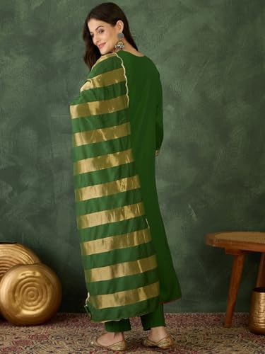 Image of Naixa Women's Chanderi Embroidered Flared Kurta with Pant and Dupatta Sets (NX-762)