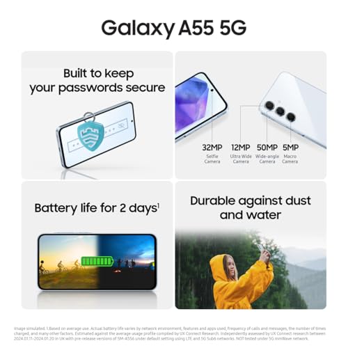 Samsung Galaxy A55 5G, Factory Unlocked Android Smartphone, 128GB, 8GB RAM, 2 day battery life, 50MP Camera, Awesome Navy, 3 Year Manufacturer Extended Warranty (UK Version) Samsung Galaxy A55 5G, Factory Unlocked Android Smartphone, 128GB, 8GB RAM, 2 day battery life, 50MP Camera, Awesome Navy, 3 Year Manufacturer Extended Warranty (UK Version)
