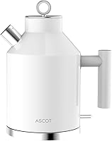 Vista 7 de ASCOT Hervidor eléctrico, interior de acero inoxidable de 1,5 L, sin plástico, 1500 W de ebullición rápida, diseño retro, apagado automático