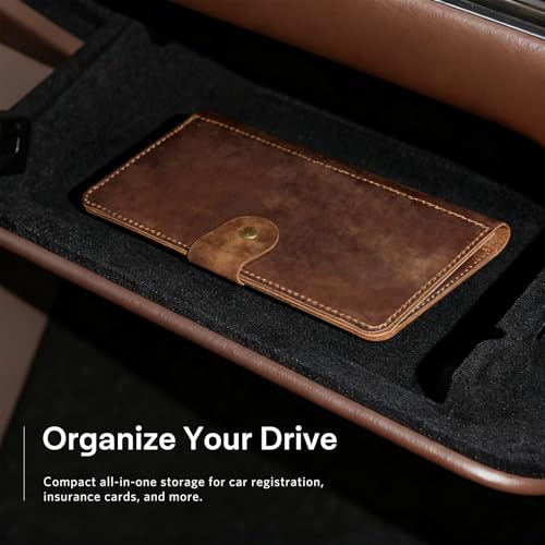 Image of CoBak Genuine Leather Car Registration and Insurance Holder | Luxury Vehicle Glove Box Organizer, Premium Auto Document Case with Magnetic Closure for License, Cards & Papers