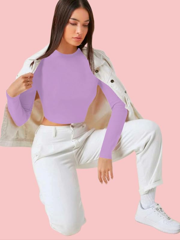 Image of Dream Beauty Fashion Women's Casual Round Neck Long Sleeves Stylish Crop Top - 17 inch Inches (Tee-Tally 02)