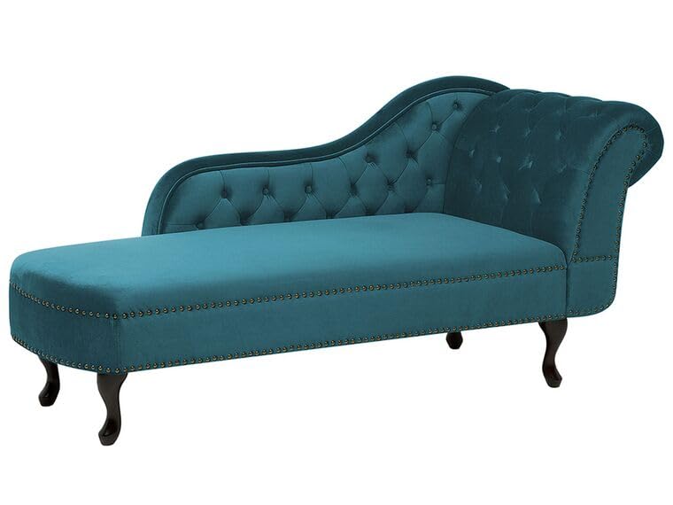 Image of Velvet Modern Chesterfield Chaise Lounge Couch 166 X 63 X 76 for Your Loving Space (Teal, Right Arm)