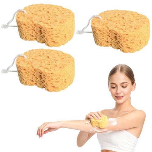 Juego de 3 Esponja Ducha, Baño, Esponja Natural, Corporales de Panal de Abeja Natural, Ultra Absorbentes y Ricas en Espuma, Accesorios de Ducha para Todos
