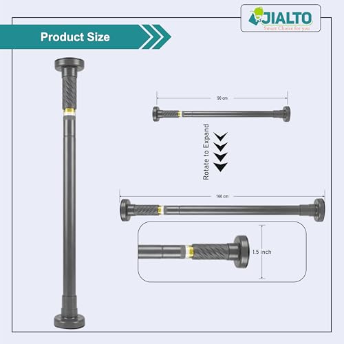 Image of JIALTO Adjustable Bathroom Curtain Rod | Extendable 90 To 160 Cm Shower Curtain Rod Without Drill for Wall Anti-Skid Spring Pull | Door Curtain | Bathroom Pipe Rod | Curtain Stand - GREY, Pack Of - 2
