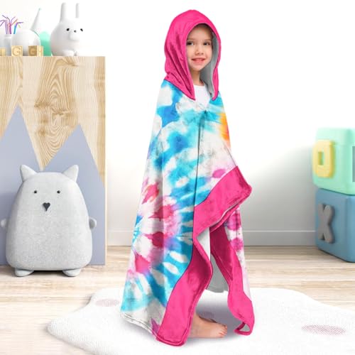 Image of Doughnut Girls Beach Towel with Hoodie for Kids Toddlers Age 4-8, Pink Blue Bath Towels Shower Wrap for Girls, Hooded Poncho Beach Blanket for Pool Swimming Cute Wearable Bath Towel for Child
