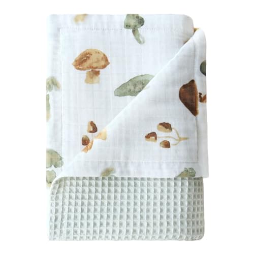 Image of Generic Mushroom Muslin Swaddle Blanket, Baby Waffle Knit Blanket Neutral, 2 Layers Infant Newborn Crib Stroller Receiving Blanket for Boys & Girls