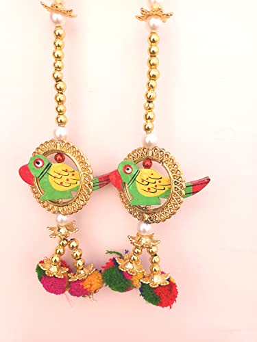 Image of CREYENTES Torans For Entrance Main Door For Stylish Decoration Hangings Home Thoranam Traditional Bandarban Dwar Bandhan Jhumar Pooja Room Decor(Parrot Latkan, 92 Cm, 92 Cm)