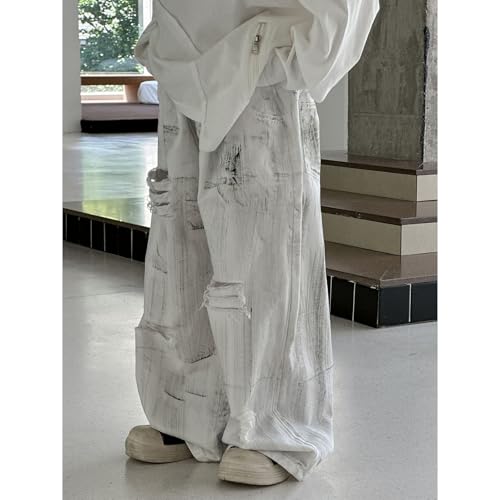 Baggy Jeans Kids Ripped Loose Fit Casual Wide Leg Jeans Hip Hop Streetwear Baggy Pants Boys White Distressed with Holes2