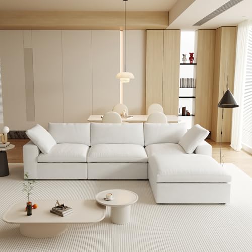 Image of JACH 120 inch L Shape Cloud Modular Couches for Living Room, Modern Convertible Sectional Sofa Couch, Couch Cushion Covers Removable, Sectional Sofas for Party Bedroom Apartment (White)