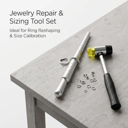 Image of Bflaae Ring Sizer Measuring Tool Kit, Solid Ring Mandrel and Rubber Mallet for Ring Repair and Measurement, 2 PCS