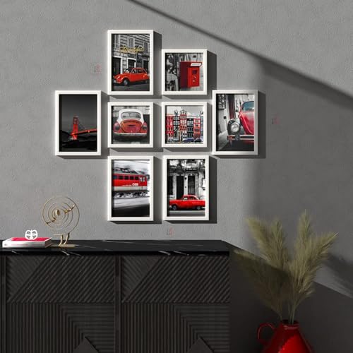 Image of PAINTINGMANTRA Framed Painting Bar Red Car and Building Set of 8 Framed Art Prints Paintings for Home Gallery, Bedroom, Living Room & Office (Size - 5-8 x 12 & 3-8 x 8 Inches)