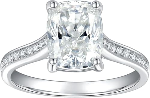 Bague Moissanite pour femmes 3 anneaux argent S925 diamant de laboratoire taille coussin