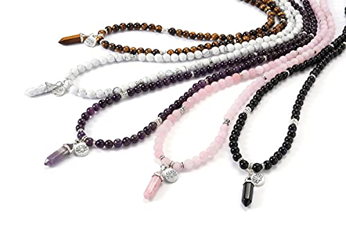 Jovivi 108 Mala Beads Bracelet 8mm Natural Amethyst Rose Quartz Healing Crystal Stone Mala Prayer Bead Necklace Hexagonal Prism Gemstone Reiki Pointed Pendant for Yoga Meditation Energy Balancing3