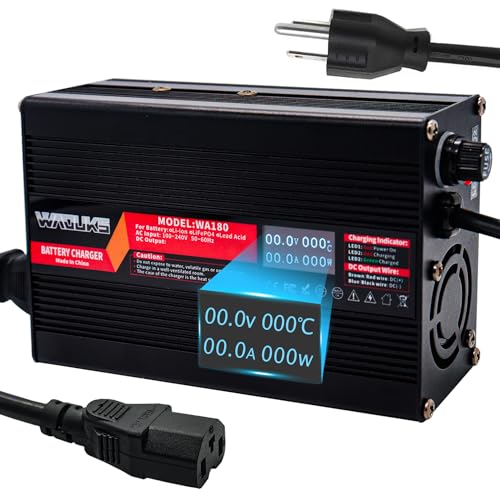 WAOUKS 29.4V 5A Li-ion Battery Charger Output C13 Connector Use for 7S 24V Lithium Battery Pack with Cooling Fan OLED Display