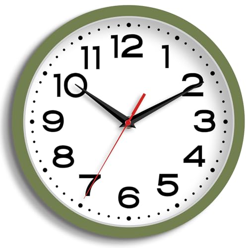 Image of Roymnie 8 Inch Small Wall Clock, Battery Operated Silent Non Ticking Green | analog wall clock; bold numerals for easy reading; silent non-ticking; 1 AA battery (not included); for classroom