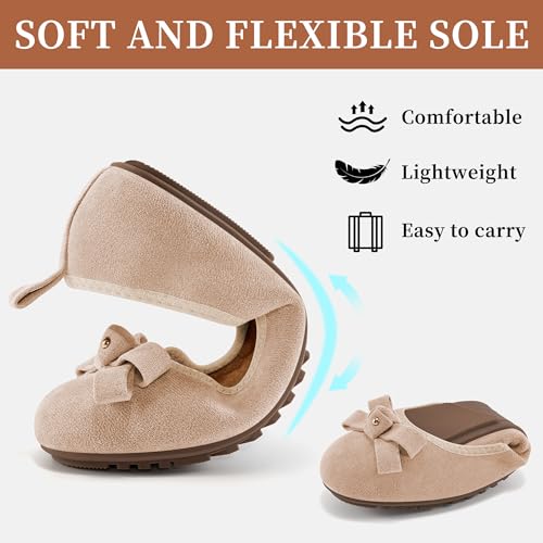 Image of Ecetana Women's Ballet Flats Comfortable Round Toe Foldable Slip-On Shoes | Portable Casual Bow Flats with Memory Foam Insole & Lightweight Non Slip Sole for Work Dressy Travel - All Day Comfort