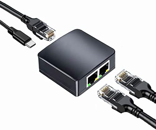 Wuedozue RJ45 Network Splitter Adapter,1 to 2 Dual Female USB to RJ45 Port LAN Interface Ethernet Socket Connector 8P8C Extender Plug Go Online Simultaneously for Cat5/ 5e / 6/7 Cable