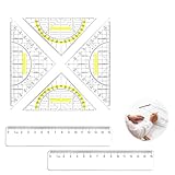 6-teiliges Lineal, Winkelmesser, mit 2 x Geodreieck, 22,5 cm, 2 x Winkelmesser 15,7 cm, Griff, 2 x transparentes Lineal 15 cm, Geodreieck, Set Geometrie für Schüler, Büro, Mathematik