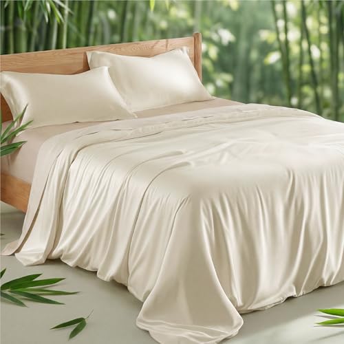 Bedsure Double Duvet Cover Set - 100% Rayon Derived from Bamboo Beige