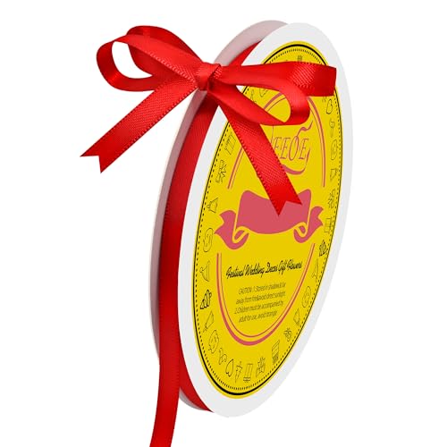 Image of Double Face Red Satin Ribbon 1 /4 inch X 50 Yards Polyester Red Ribbon for Gift Wrapping Very Suitable for Weddings Party Hair Bow Invitation Decorations and More