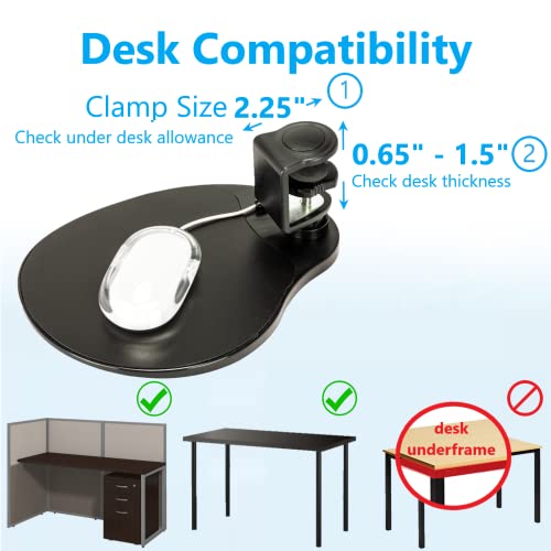Max Smart Clamp On Mouse Platform, Clip On Mouse Pad Rotating 360, Ergonomic Mouse Tray Attachment, Office Mouse Pad, Slide Out Mouse Tray For Home, Office To Save Space (Black) #TOP4