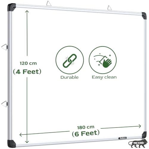 Image of Amazon Brand - Solimo Non-Magnetic Double Sided Whiteboard & Chalkboard | 6x4 Feet (180x120 cm) | Dry Erase Marker & Chalk Writing Board | Home, Office, School, Kids | Aluminium Frame | Pack of 1