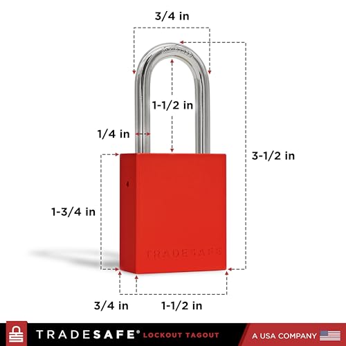 Image of TRADESAFE Lockout Tagout Locks Set - 10 Red Aluminum Loto Locks, Lock Out Tag Out Padlocks Keyed Alike, 2 Keys Per Lockout Padlock, OSHA Compliant