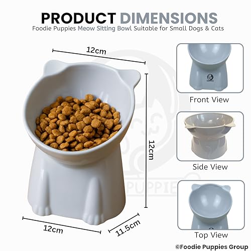 Image of Foodie Puppies Pet Elevated Food and Water Tilted Cat Bowl (Sitting Meow Bowl) | Durable, Anti Vomiting Cat Feeder for Persian Cats Prevent Tipping Over | Elevated Feeder for Cats, Kittens & Puppies