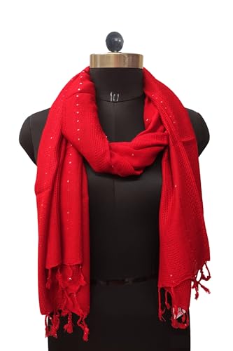 Image of Solid Sequin Stole with Tassels for Women & Men - Soft Lightweight Rayon Fabric | Available in 10+ Colours | 70 x 180 cm