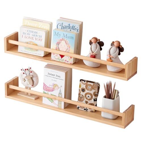 OAKERLAND Flottante Bibliothèque Bois pour Chambre d'enfant, Lot de 2 Etagère Murale Bois Pin pour Maison, Bureau, Chambre, Salon, Salle de Bain, Cuisine (70 cm)