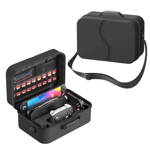 [COMPACT UPGRADE] All-in-One Carrying Case for Nintendo Switch 2 with Dock | Portable Hard Protective Case Holds 18 Games, Pro Controller, Accessories | Precision Cutouts Prevent Thumbstick Damage | Storage Organizer for Daily Carry & Travel | Black