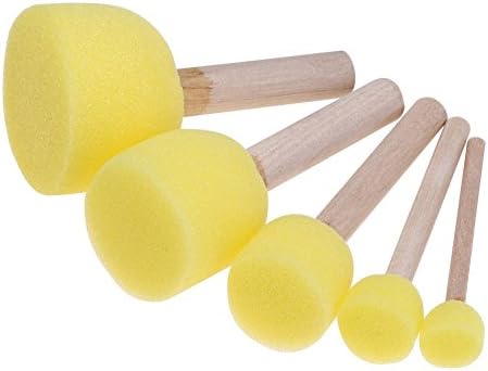 U-M 5 Pieces of Children's Sponge Paint Brush Original Wooden Handle Sponge Brush Set Children's Painting Crafts DIY Art Graffiti Painting Tools Practical Design