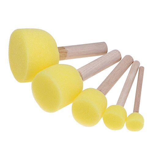 U-M 5 Pieces Of Children's Sponge Paint Brush Original Wooden Handle Sponge Brush Set Children's Painting Crafts Diy Art Graffiti Painting Tools Practical Design #TOP3