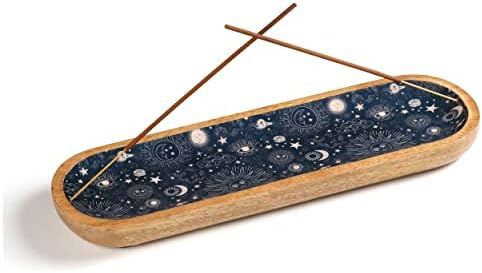 Folkulture Incense Holders for Sticks or Insence Trays, Modern Incense Ash Catcher or Insent Burn Holder for Home Décor, Wooden Incense Stick Holder, Mango Wood Trough, Cosmic- Dark Blue