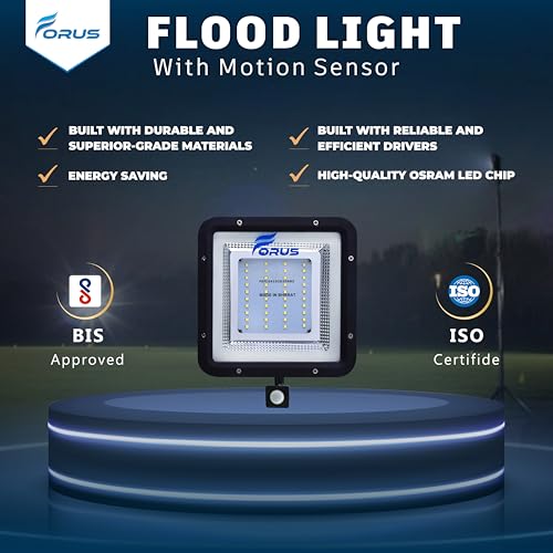 Image of Forus 30W LED Outdoor Flood Light with Motion Sensor, 8-15ft Detection, Auto On-Off, Day-Night Dual Mode, IP67 Waterproof, 4-Year Warranty, Security Light for Factory, Shop, Garden, White-1PC