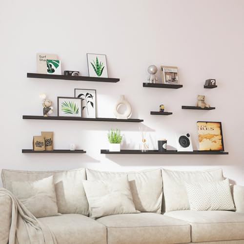 Image of Black Floating Shelves for Wall Decor, 56 in Shelf with Lip Set of 2 | 4.5 inch Deep Display Picture Ledge Shelf, Long Wall Mounted Storage Shelves for Bedroom, Bathroom, Living Room, Kitchen, Nursery