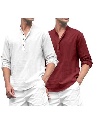 Image of ROYALSCOUT Combo of Men's Solid Cotton Blend Full Sleeve Straight Kurta Shirt (Pack of 2)