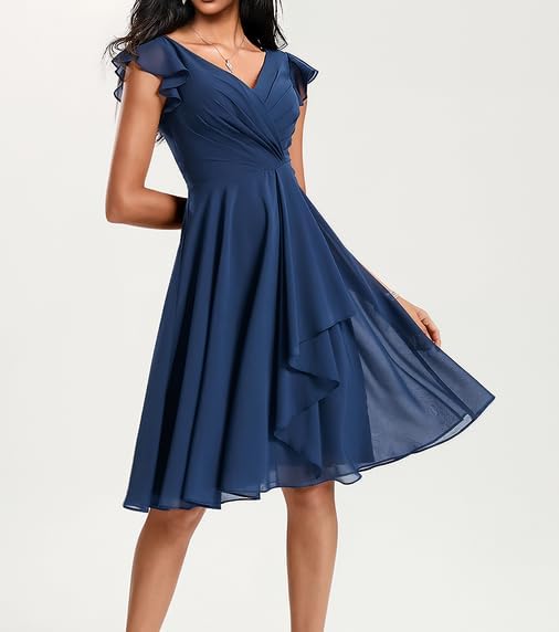 V Neck Semi Formal Dresses for Women with Sleeves Summer Wedding Guest Dress A-line Cocktail Party Gown3