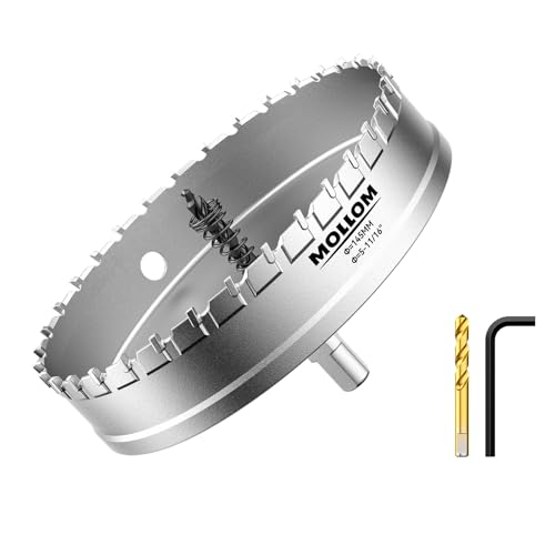 Mollom 5-11/16" (145mm) Heavy Duty Carbide Hole Saw with 2 Pilot Bits