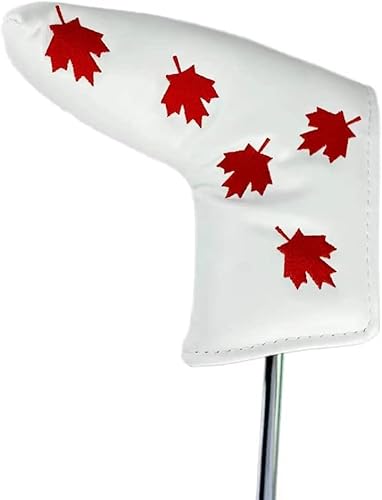 TOHMLAPE Canada Flag Patterned Design Maple Leaf Golf Putter Head Cover for Scotty Cameron Odyssey Blade Callaway Taylormade Titleist Ping Mizuno Cobra,White