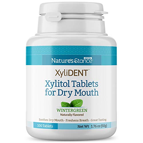 XyliDENT Xylitol Tablets for Dry Mouth Relief - Stimulates Saliva, Freshens Breath, Reduces Acid Production, Fast Acting Relief, 100 Count (Wintergreen)