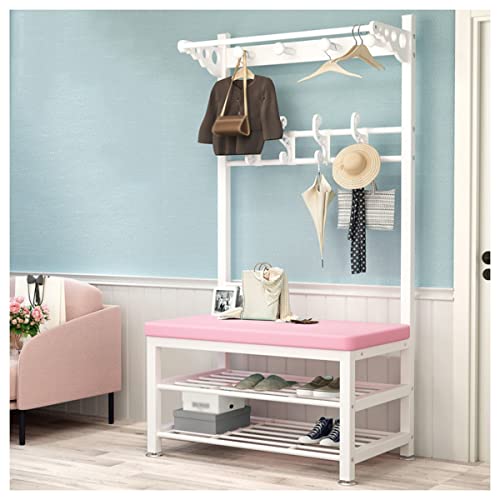 Perchero de entrada con banco para zapatos, estantes de 2 niveles y 16 ganchos, perchero para dormitorio, pasillo, sala de estar, almohadilla antideslizante incluida (negro, 100 x 33 x 17)