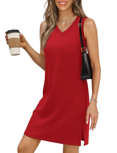Image of BKRIVE V-Neck Summer Casual Beach Dresses for Women 2026 Vacation Women's Sleeveless Sundress with Split