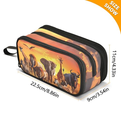 Image of African Animals Pencil Case Box Boys Girls Large Pencil Pouch with Zipper Compartments Big Capacity Stationery Pen Bag Organizer for Kids Teens Adults School