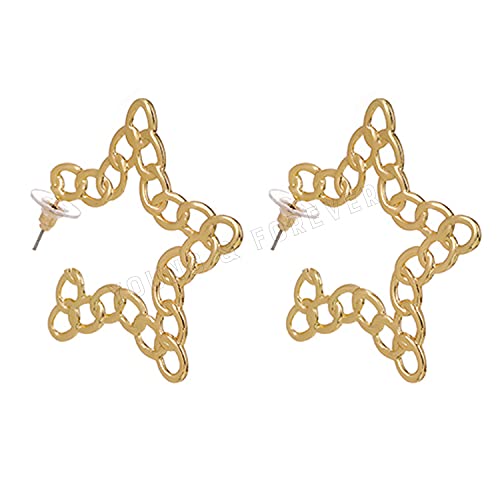 Image of Young & Forever Gift Stainless Steel Gold Plated Curb Chain Hoop Earrings for Women Big Hoop Dangle Earring for Women Star Earrings Thin Geometric Hoop Earrings