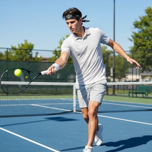 Image of Sweatband Headband for Men and Women | Moisture Wicking Sports Head Tie | Athletic Head band for Tennis Running Gym Cycling | Adjustable Paisley Headband for Long Hair Sports