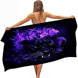 EMENZA Toalla de Playa 150 x 200 cm Negro, Toallas Baño Grandes Secado Rápido 3D Leopardo Oversize Toalla Playa para Mujer Hombre, Toalla Microfibra para Viajes, Natación