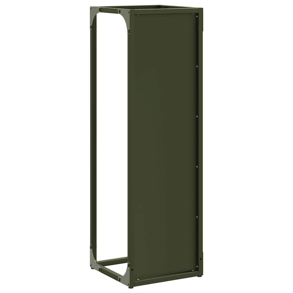 Brokky 864266 Rastrelliera per Legna da Ardere Verde Oliva 25x25x80 cm Legnaia da Esterno in Metallo, Ripiano per Legna da Ardere, Portalegna